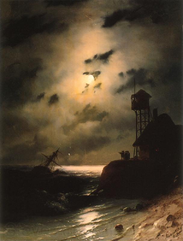 Ivan Aivazovsky Moonlit Seascape With Shipwreck Spain oil painting art